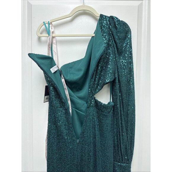 Mac Duggal Size 6 Green 26730 Sequined One Shoulder Cut Out Formal Gown Dress - Picture 9 of 16